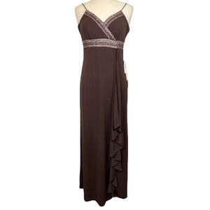 DE LARU Sheila Yen Vtg Y2K Brown Homecoming Prom Formal Dress Sequins Brown 9/10